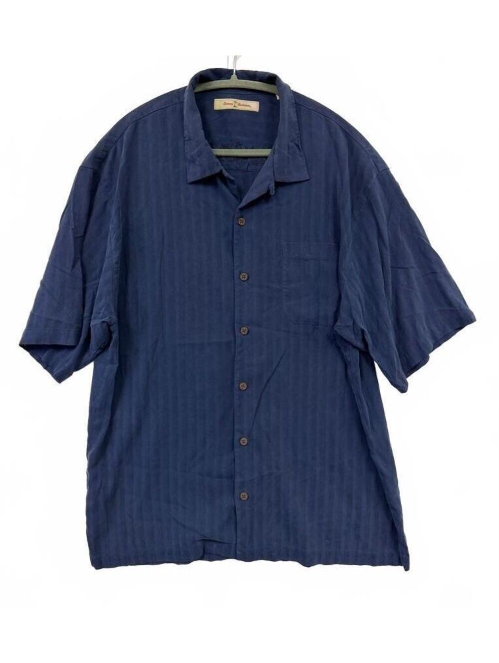 Tommy Bahama Men’s XL Navy Blue 100% Silk Short Sleeve Button Up Shirt